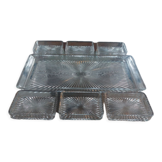 Aperitif tray set with 6 crystal compartments