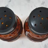 Duo of salt shaker, pepper in amber glass 70s