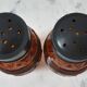 Duo of salt shaker, pepper in amber glass 70s