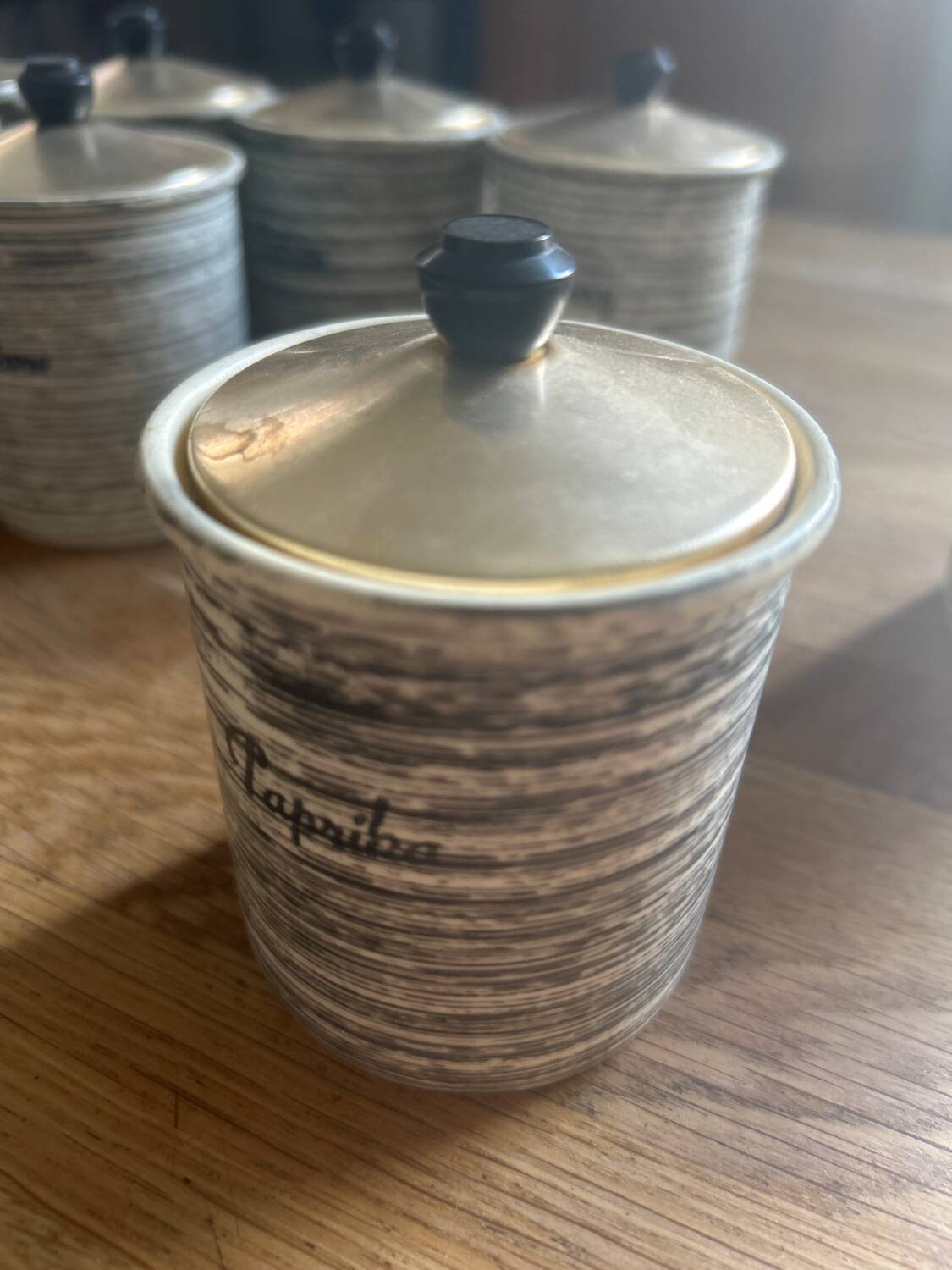 Series of eight vintage Salins spice jars