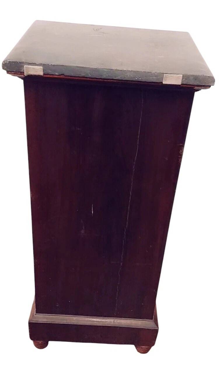Antique bedside table - napoleon iii column mahogany marble 19th century