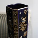 Gien navy blue and gold ceramic vase