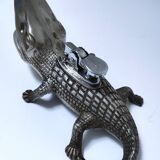 Vintage silver metal crocodile alligator lighter ashtray