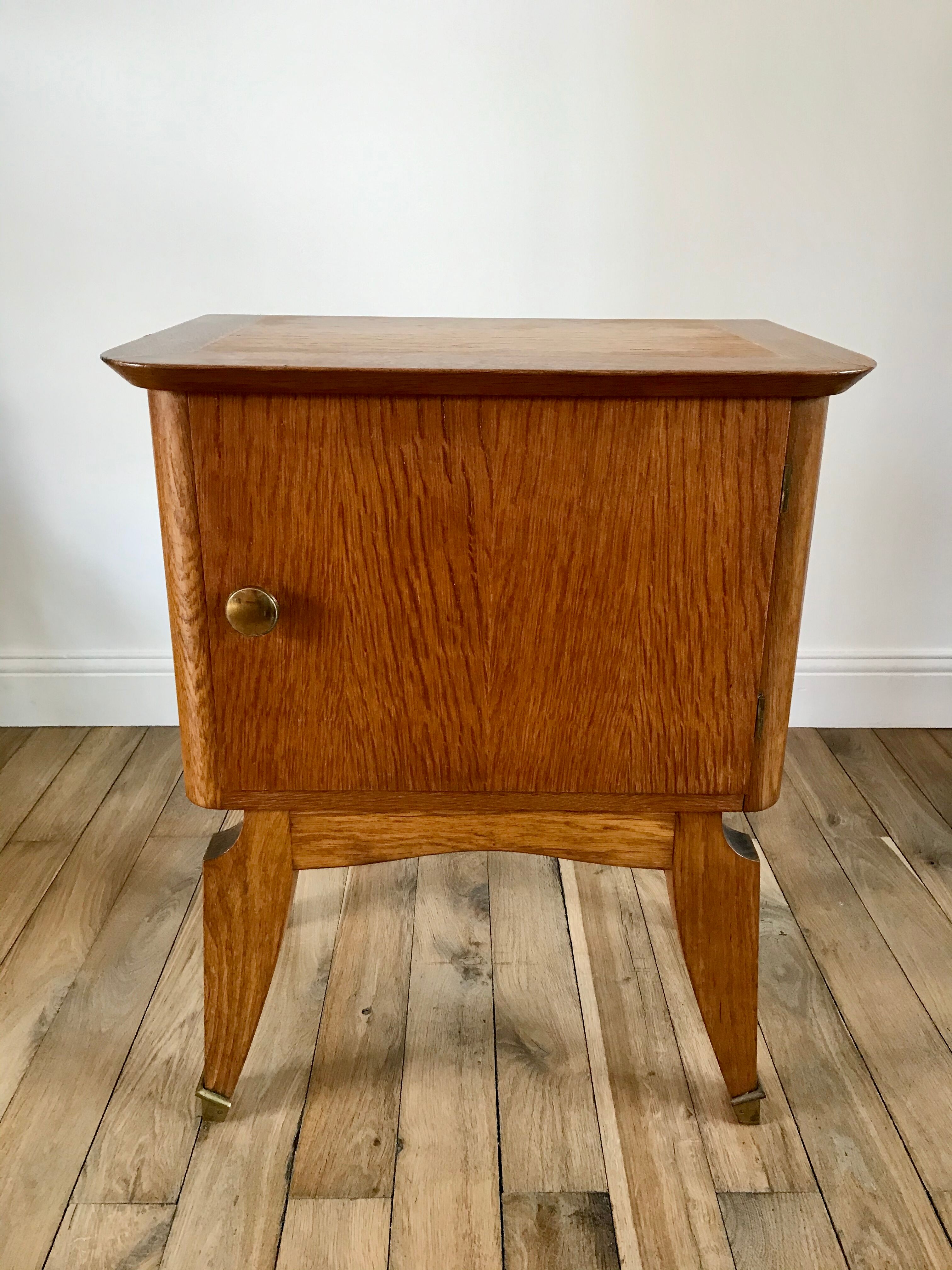 Bedside table in oak and brass 50s