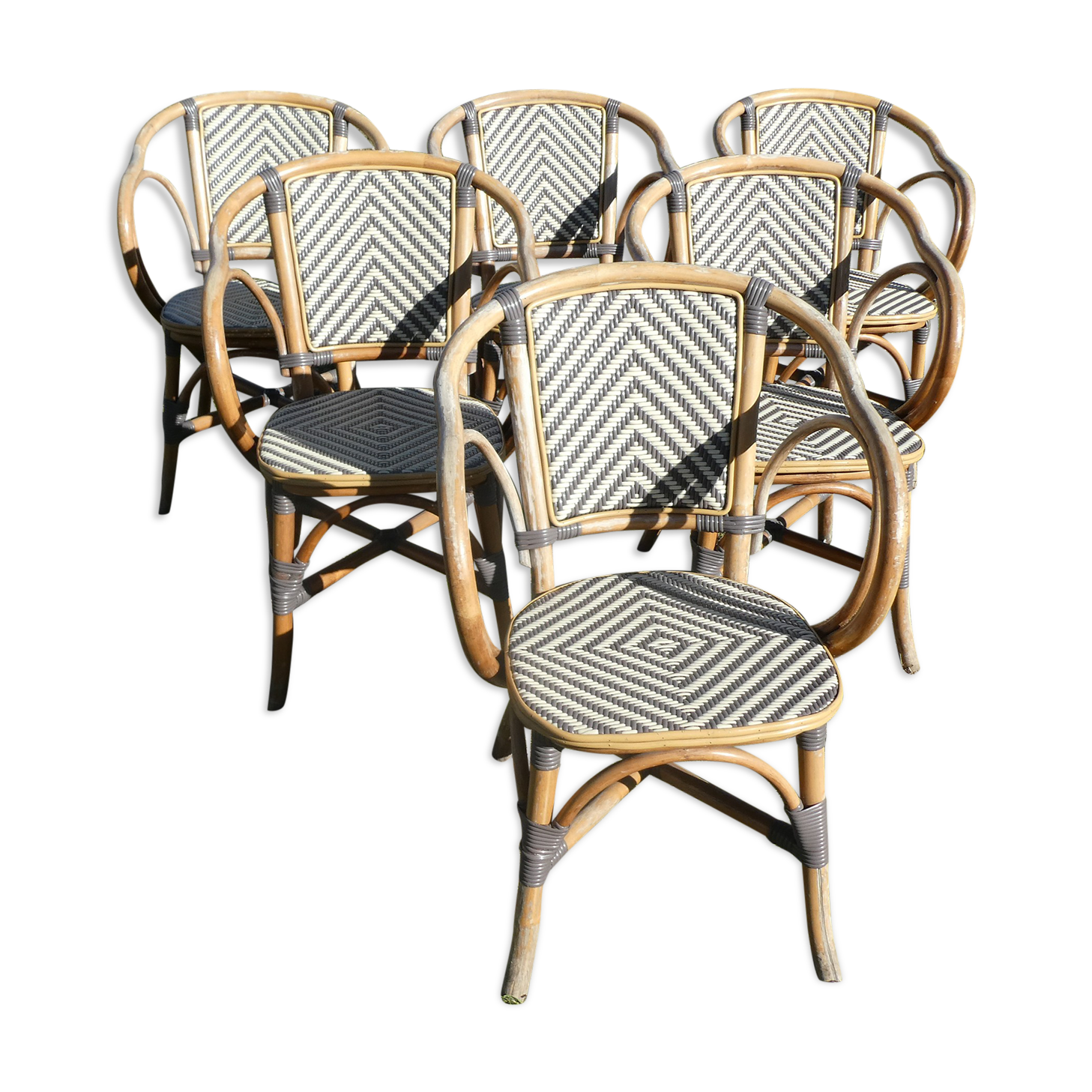 Lot de 6 fauteuils bistrot de terrasse en rotin type "parisienne"