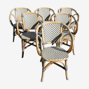 Set of 6 rattan terrace bistro armchairs type "Parisian"