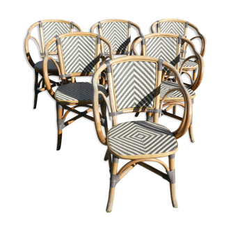 Set of 6 rattan terrace bistro armchairs type "Parisian"
