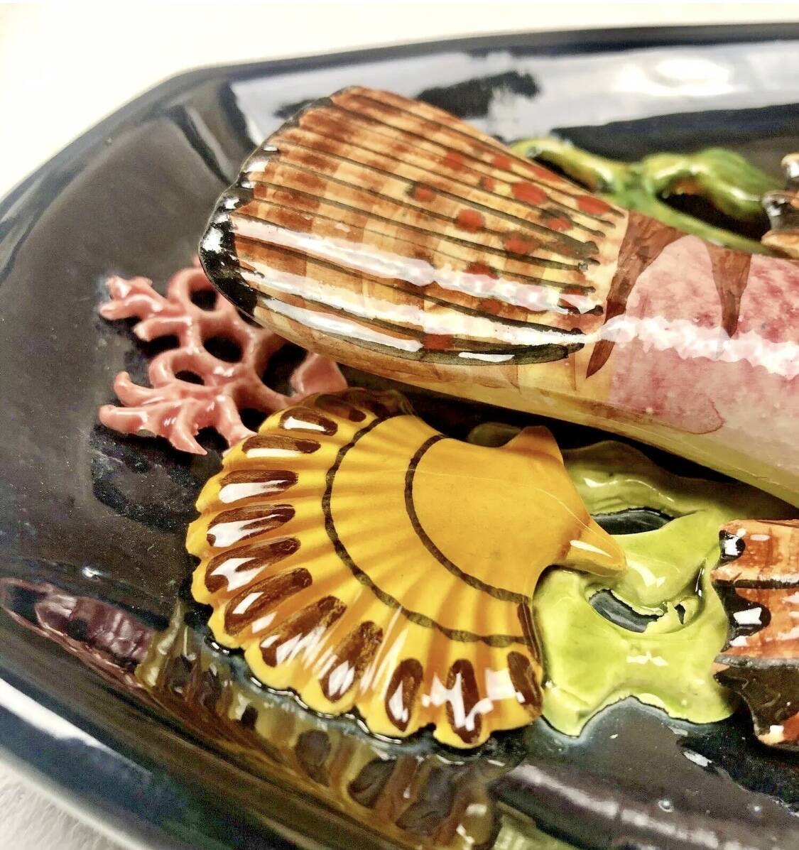 Large Vallauris slip dish 57x25 cm lobster fish