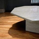 Octagonal coffee table in travertine