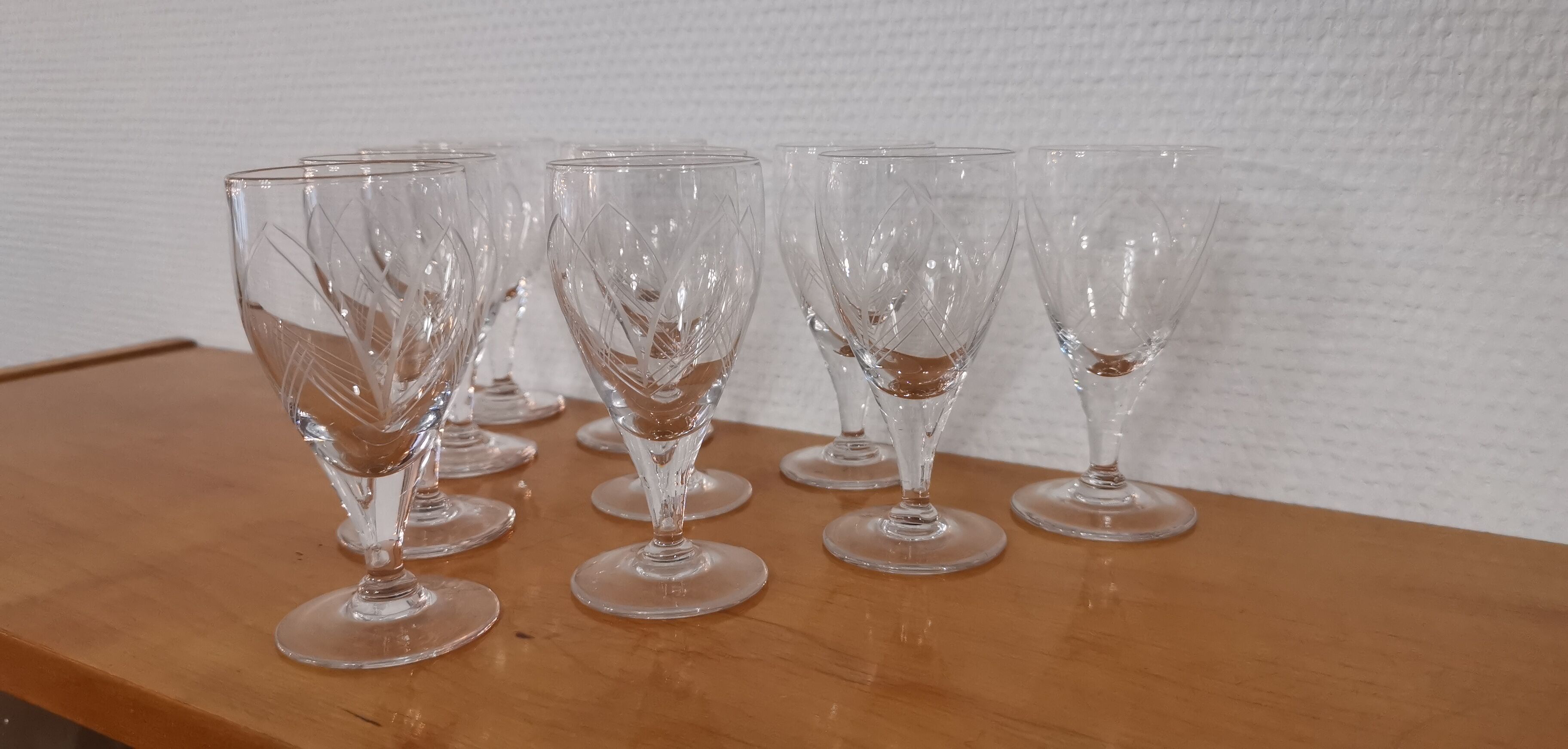 Old very fine stemmed glasses in chiseled crystal from the 50s