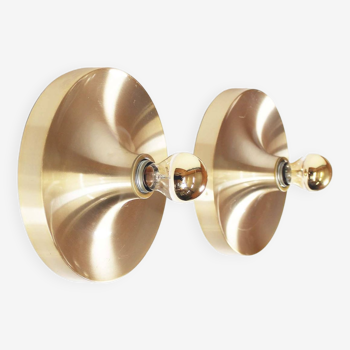 Pair of petite Honsel Disc sconces in champagne gold