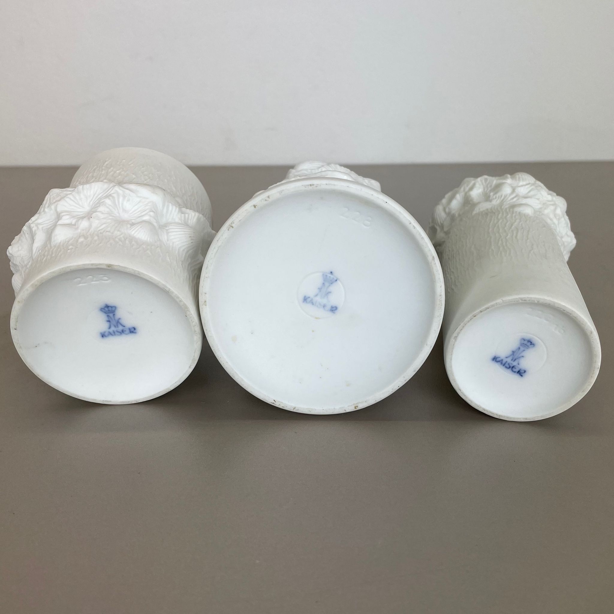 Set of 3 Original OP Art Biscuit Porcelain Vases by AK Kaiser, Germany, 1970s