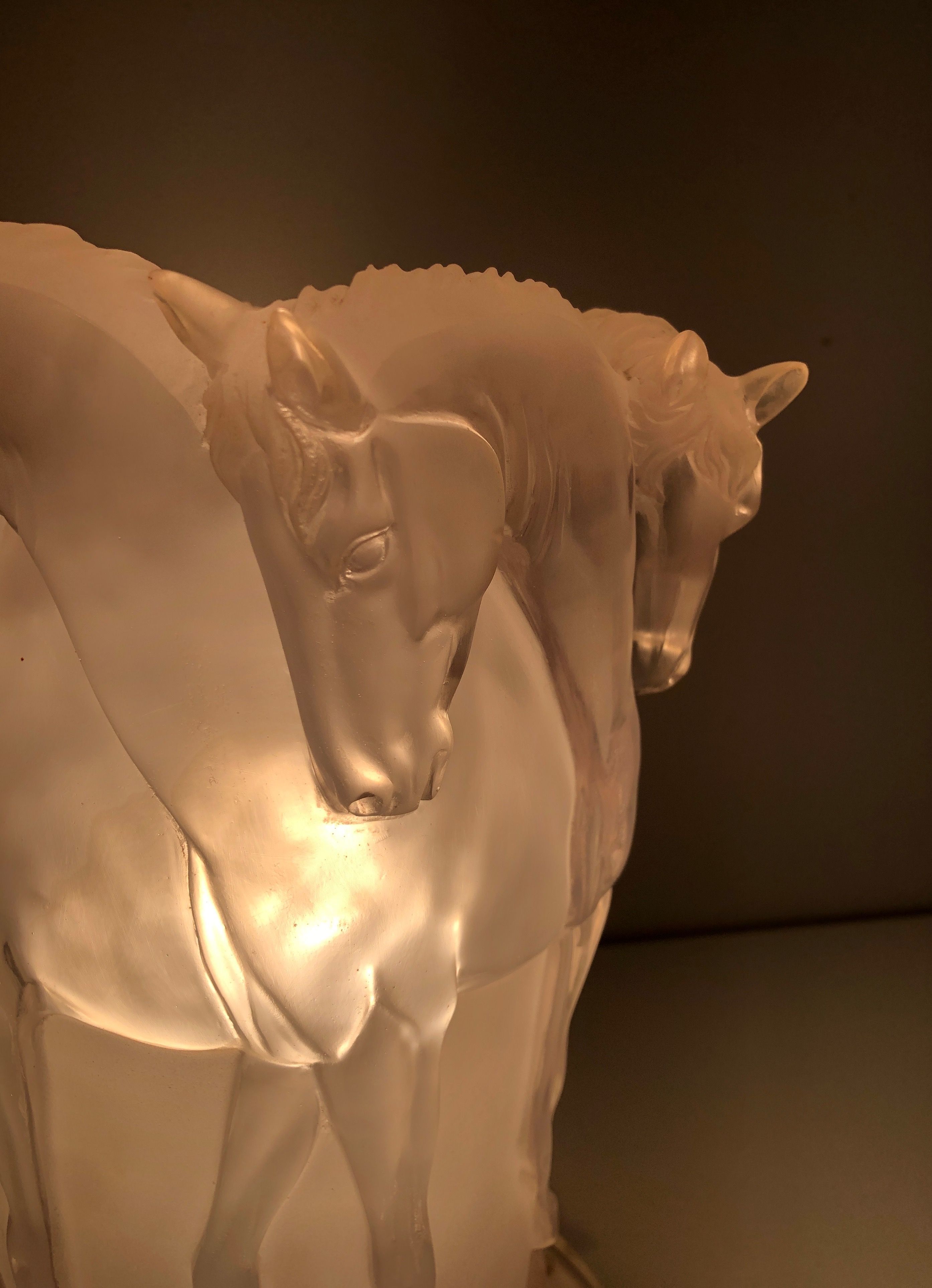 Plexiglass horse lamp in the style of Lalique.