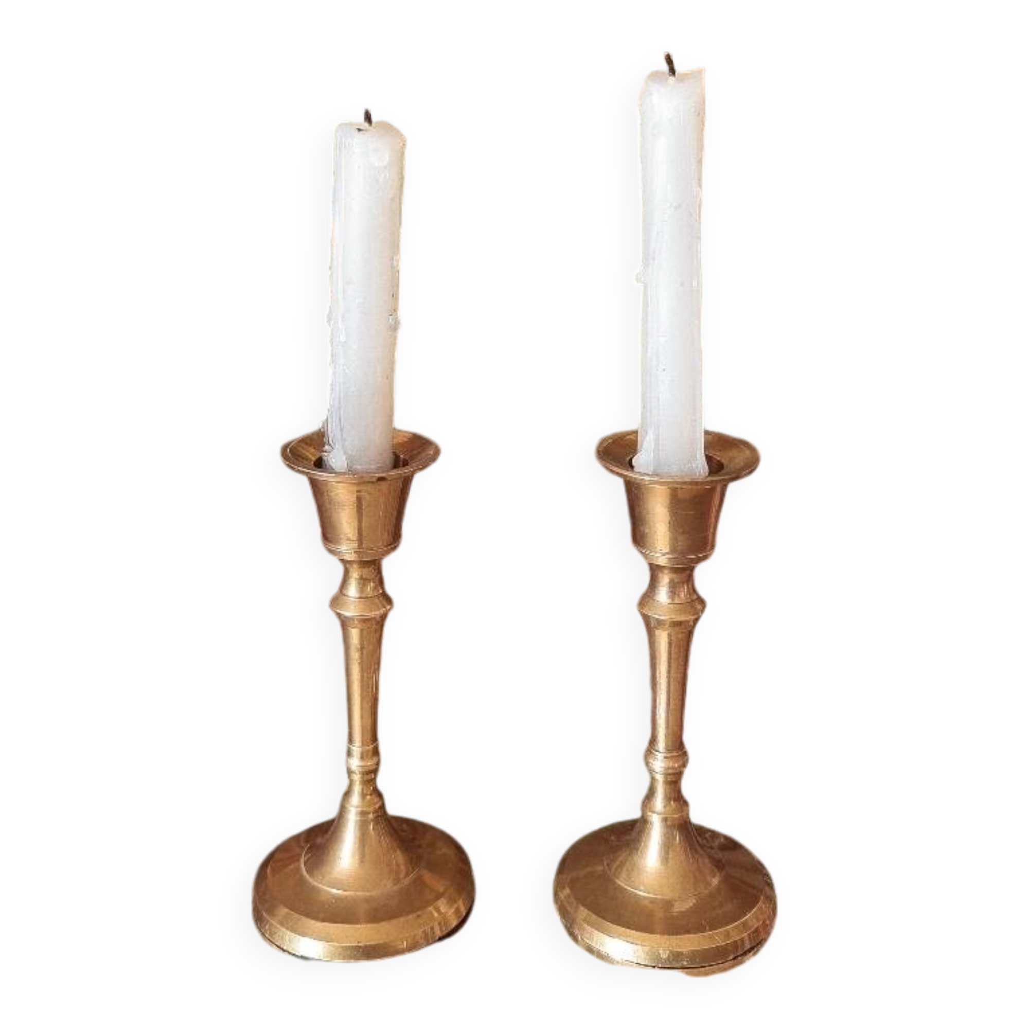 Duo of small brass candlesticks