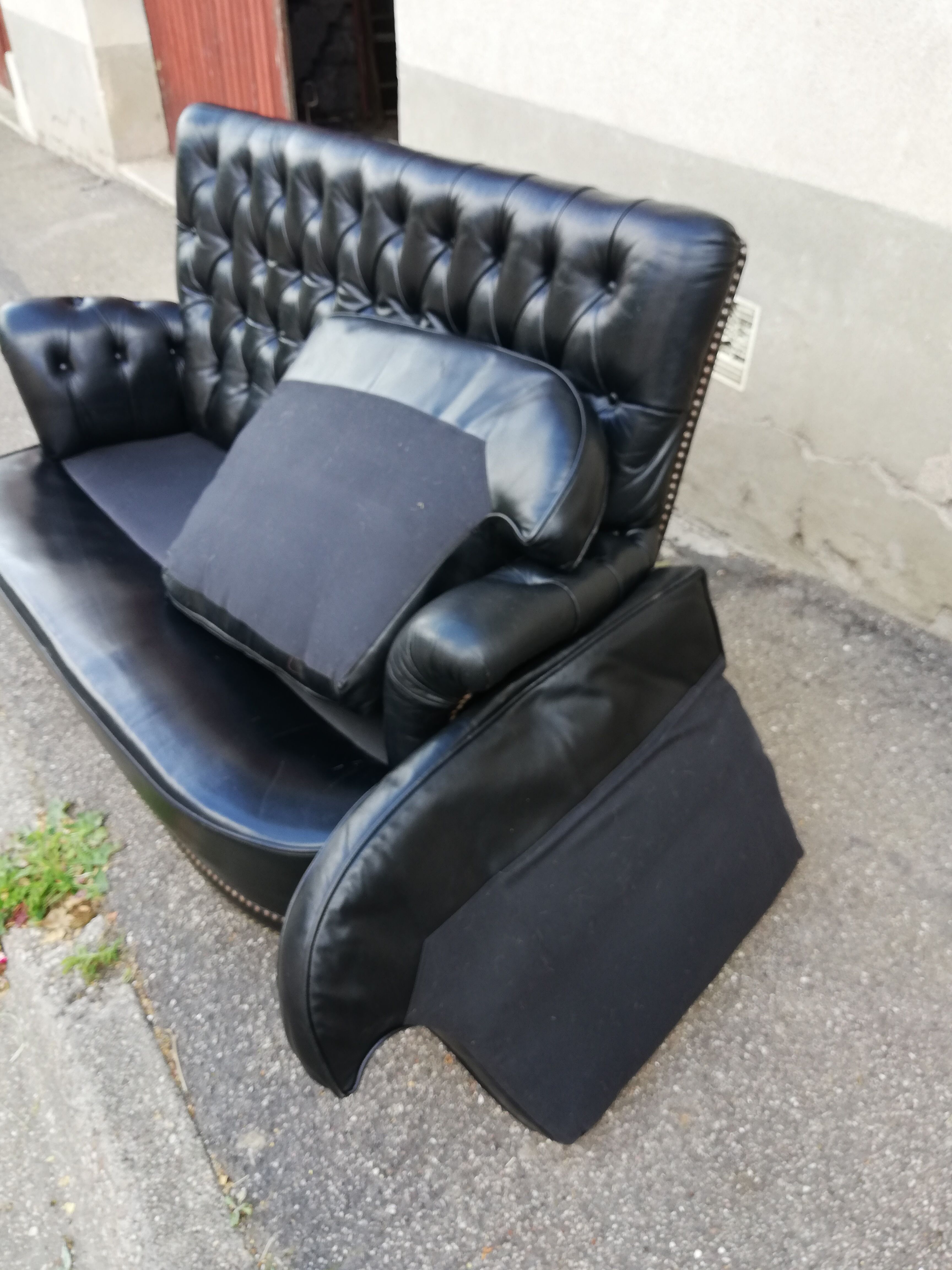 Black leather sofa 2 padded seats