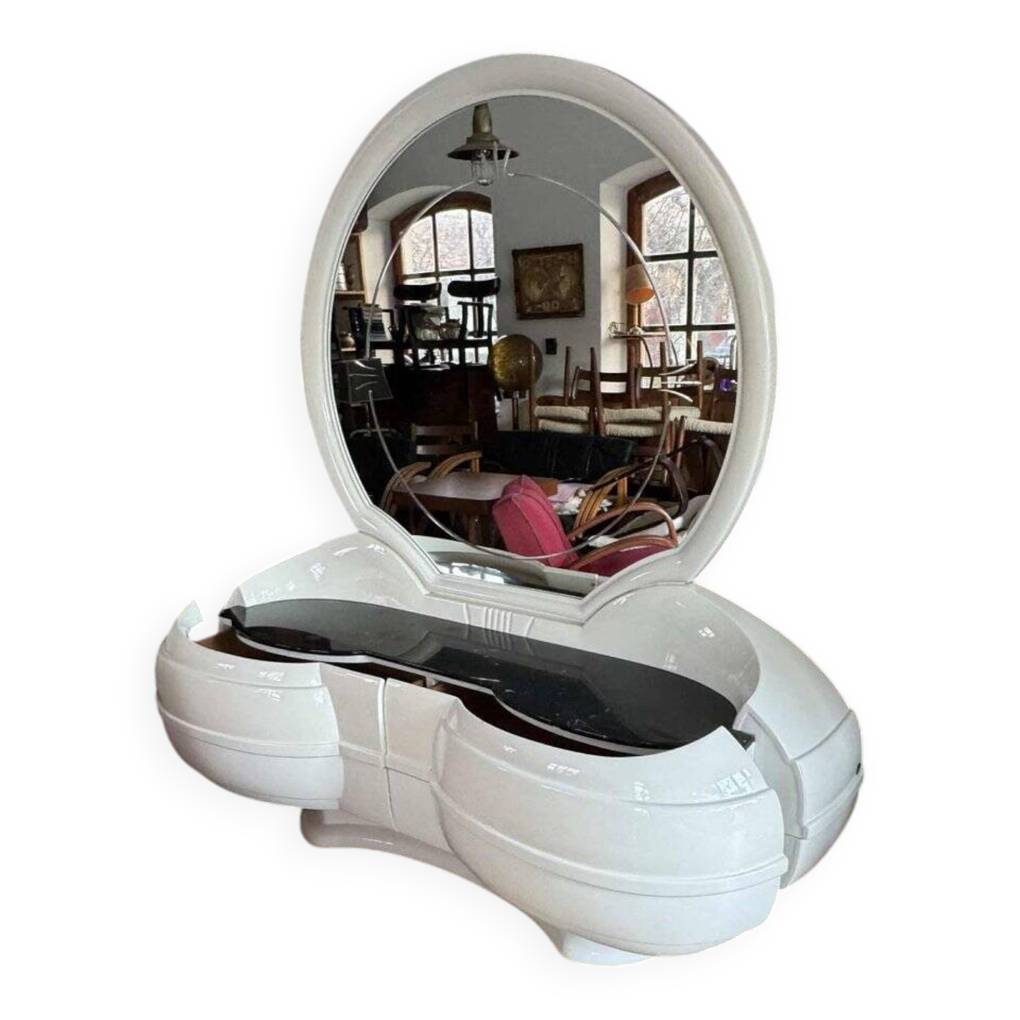 Space Age vanity table with large oval mirror