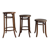 Set of 3 curved wooden bistro stools – Michael Thonet style –