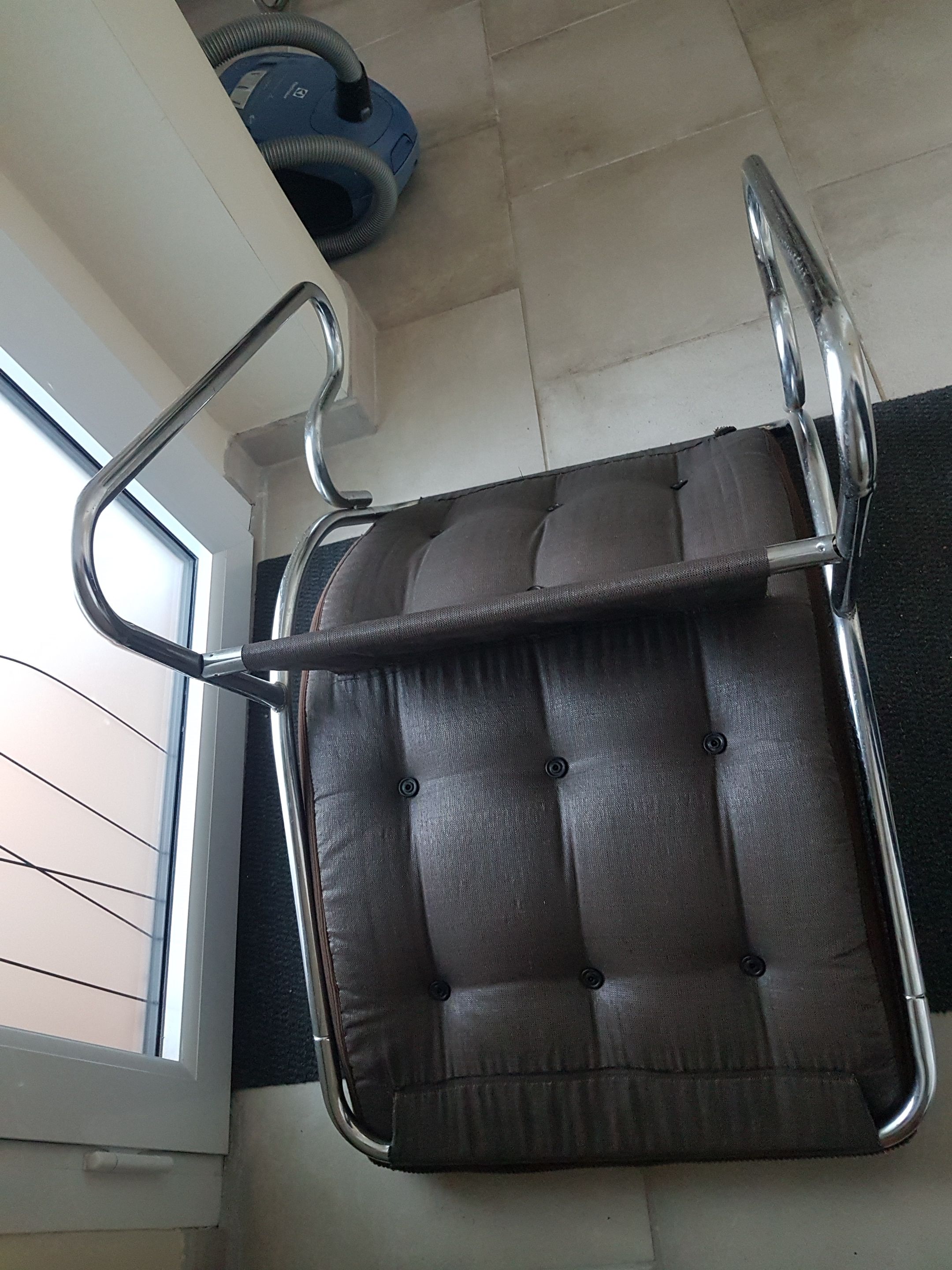 Chair tubular in Brown velvet of the 1970s