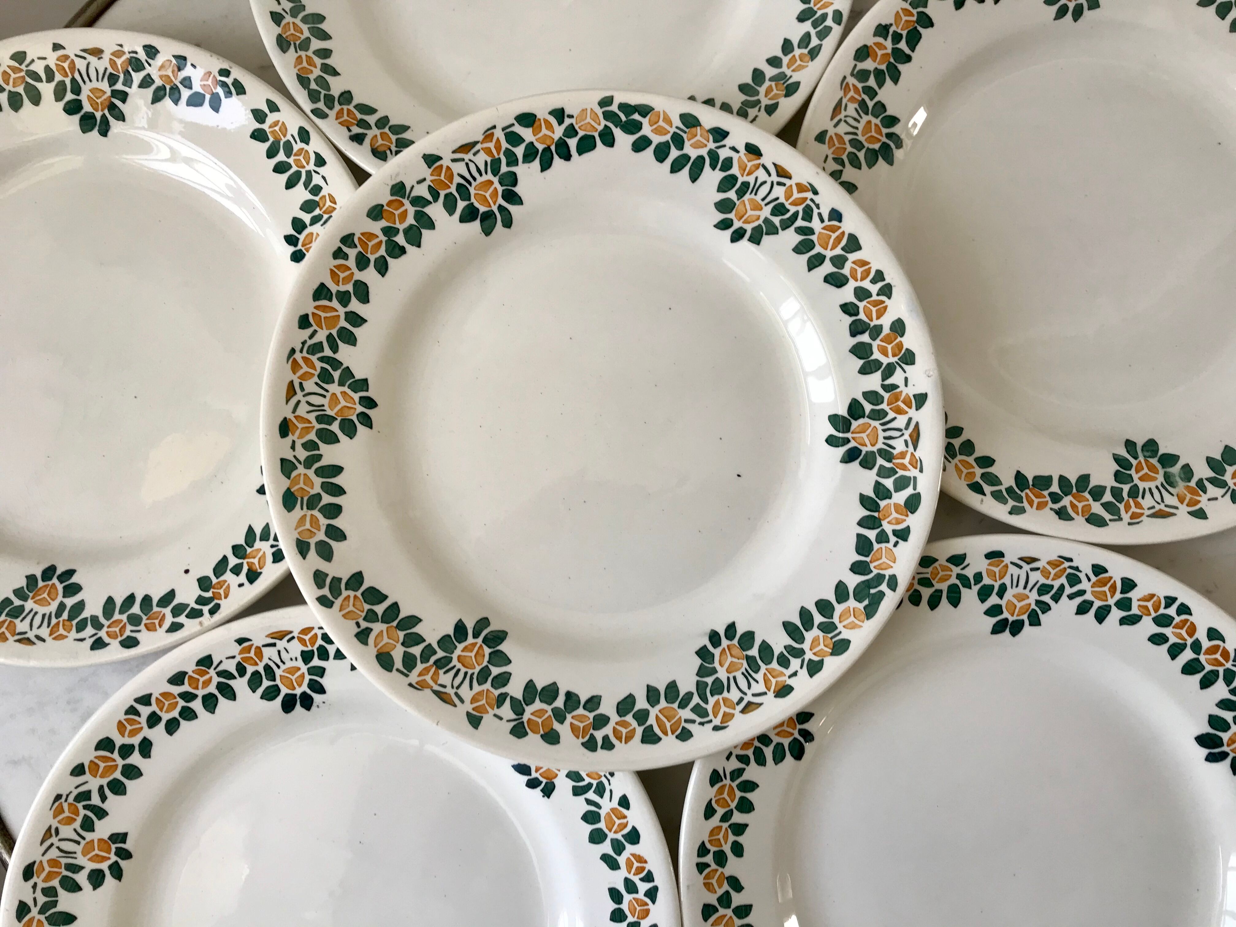 Set of 6 flat plates earthenware New Givors model "RIta" 30s