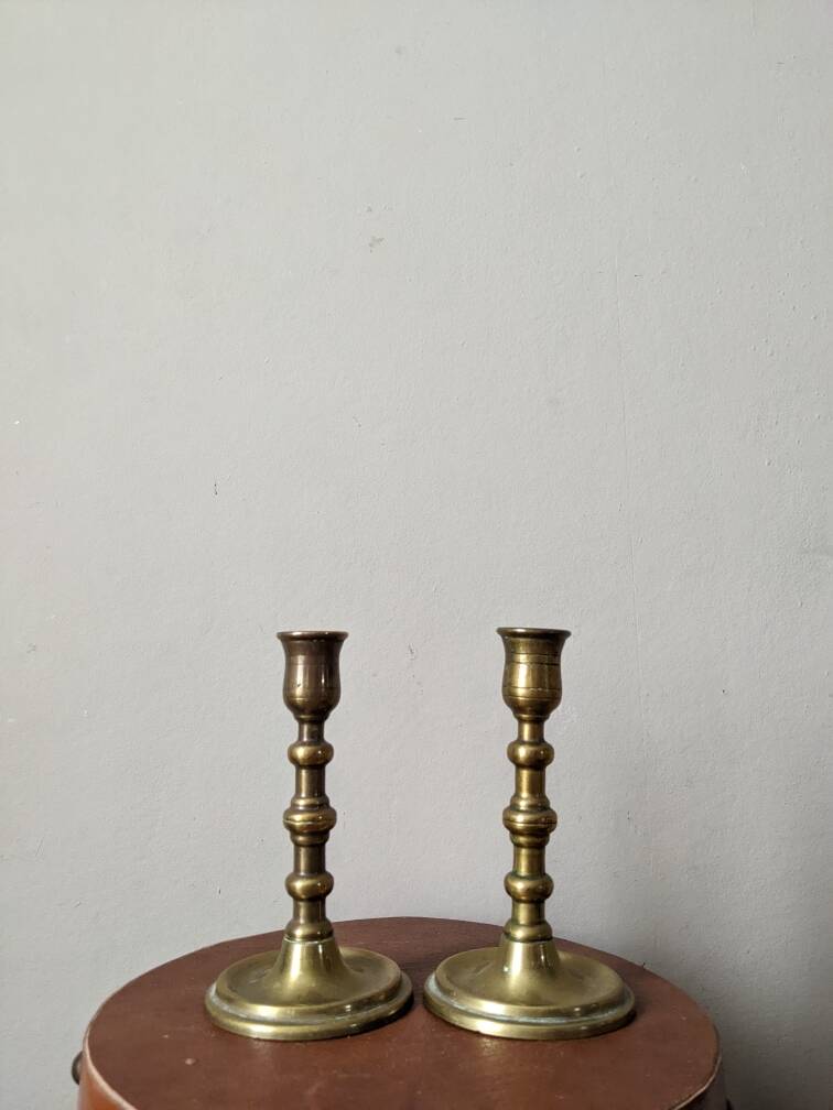 Pair of brass candlesticks, Scandinavian country decor