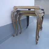 3 pull-out tables in brass and marble