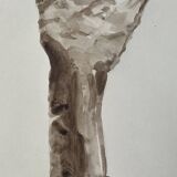 Painting signed watercolor monochrome sepia study statue “the hand reveals the man”