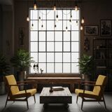 Vintage set of armchairs, golden yellow fabric, refurbished, 1970