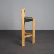 Set of 3 architectural wood and leather bar stools, Netherlands, 1990s