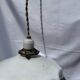 Vintage pleated opaline suspension with porcelain fittings.