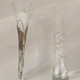 Lot of 2 art deco vases in glass and silver metal
