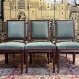 Set of 6 Louis XVI style chairs in green velvet