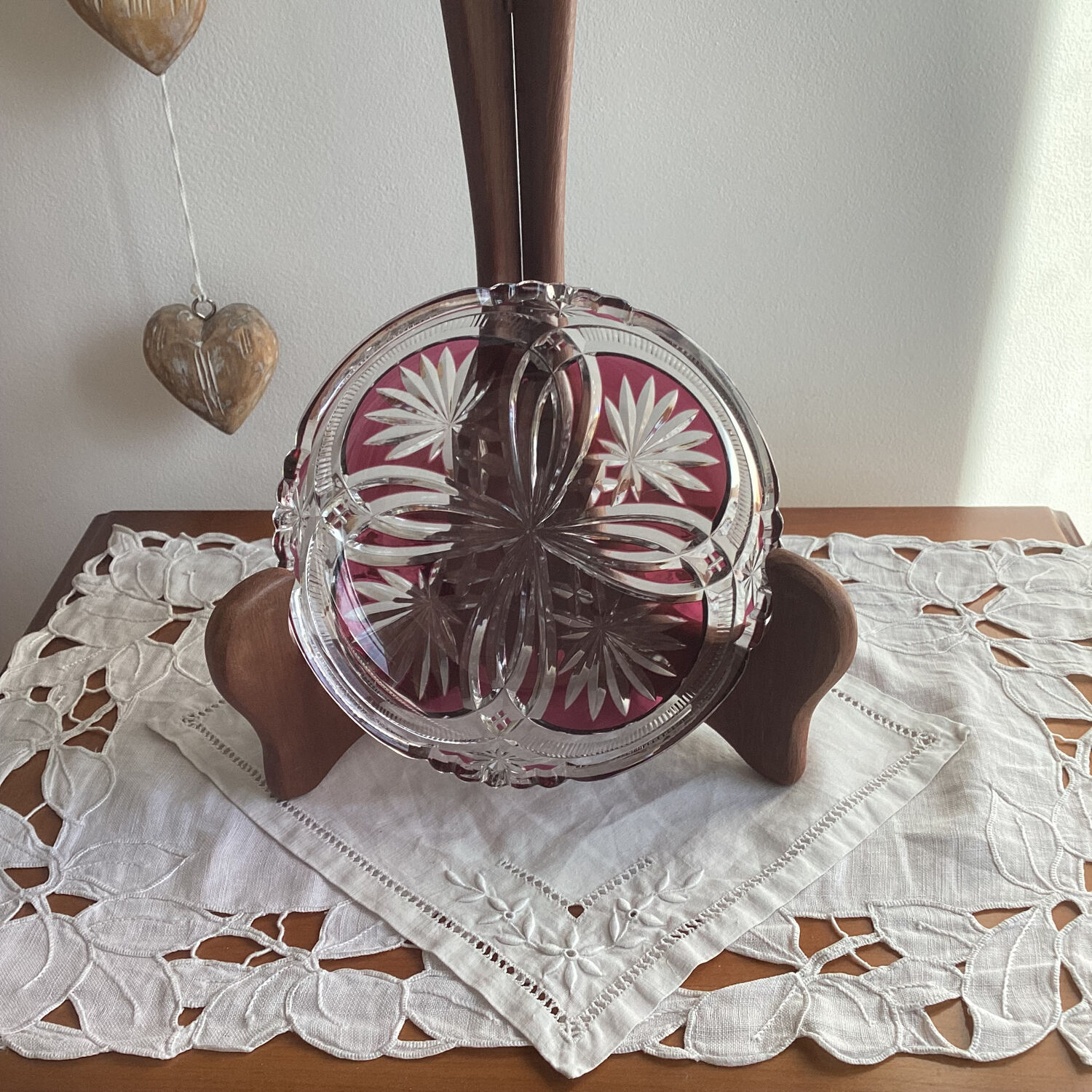 Empty pocket, red cut crystal bowl