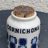 Grey sandstone pot with blue patterns and vintage liege cork 1970
