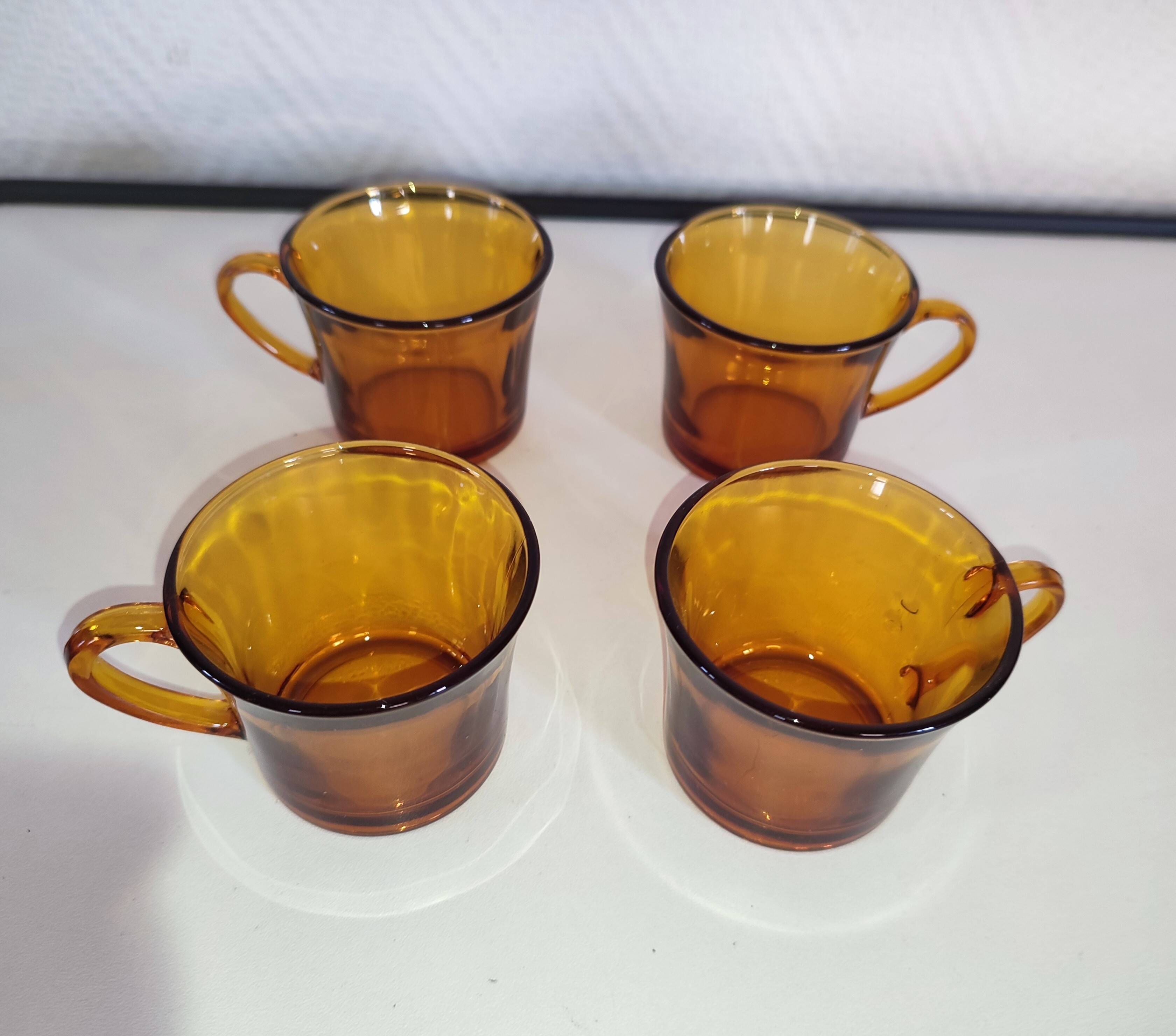 4 vintage Duralex amber glass coffee cups