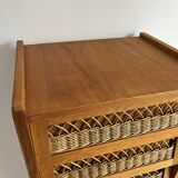 Chiffonnier bois et rotin