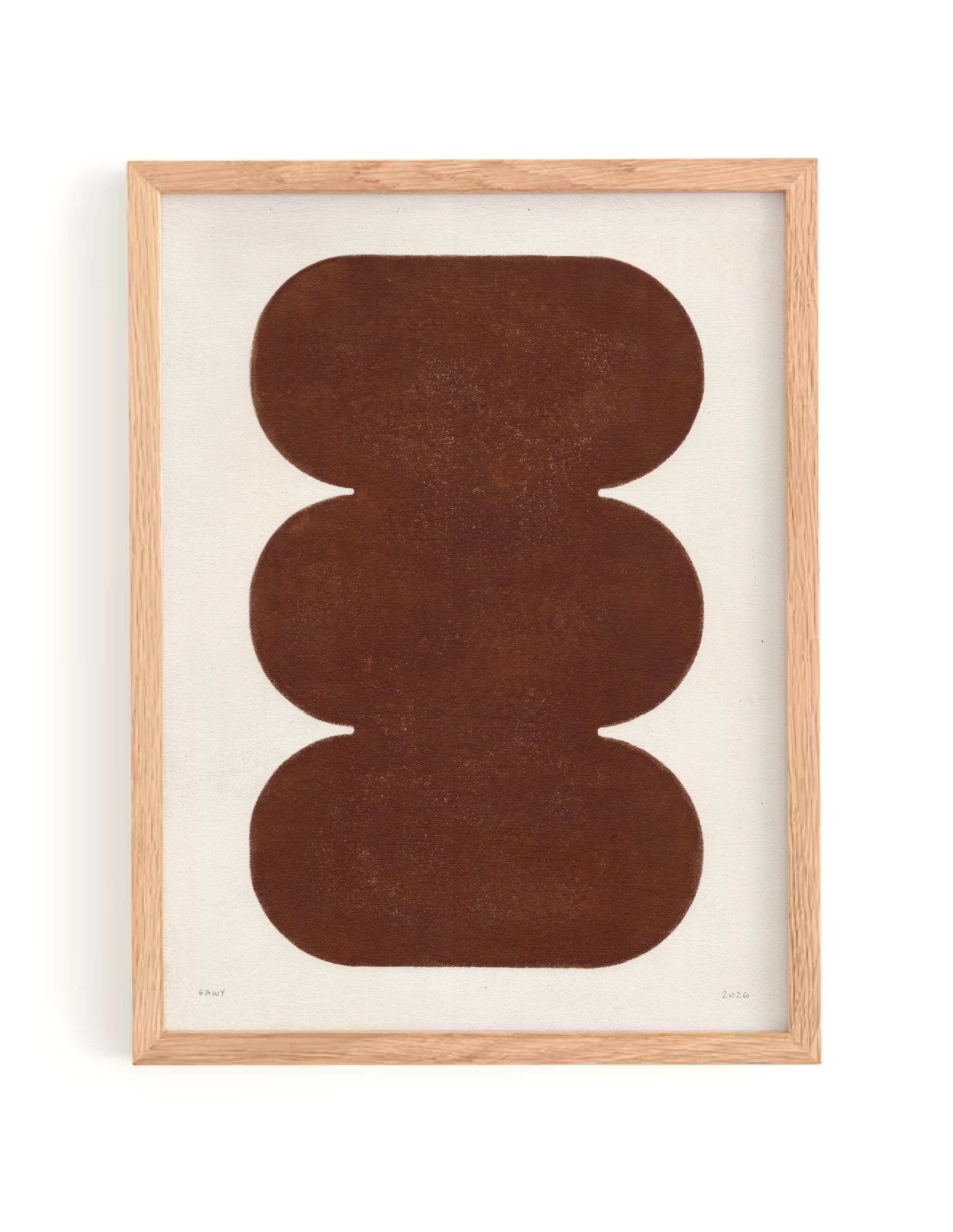 Brown abstract painting on paper signed Eawy.