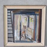 Eric Julius Svensson, Composition moderne suédoise, années 1970, huile sur toile, encadré