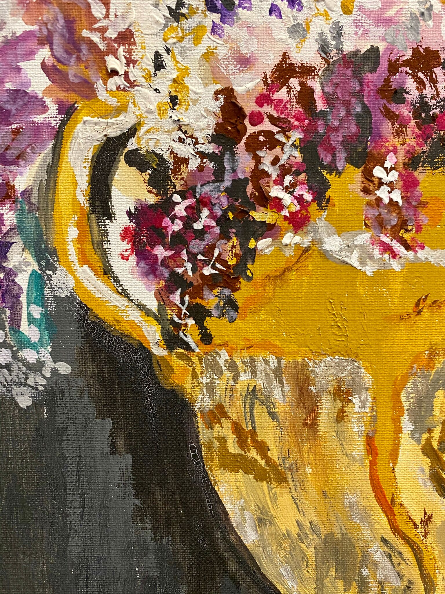 Ancient painting, still life with lilas and iris signed Bonnefond 70s