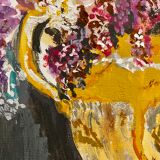 Ancient painting, still life with lilas and iris signed Bonnefond 70s