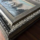 HST painting "Winter landscape with rider" signed Alberty XIX° + frame