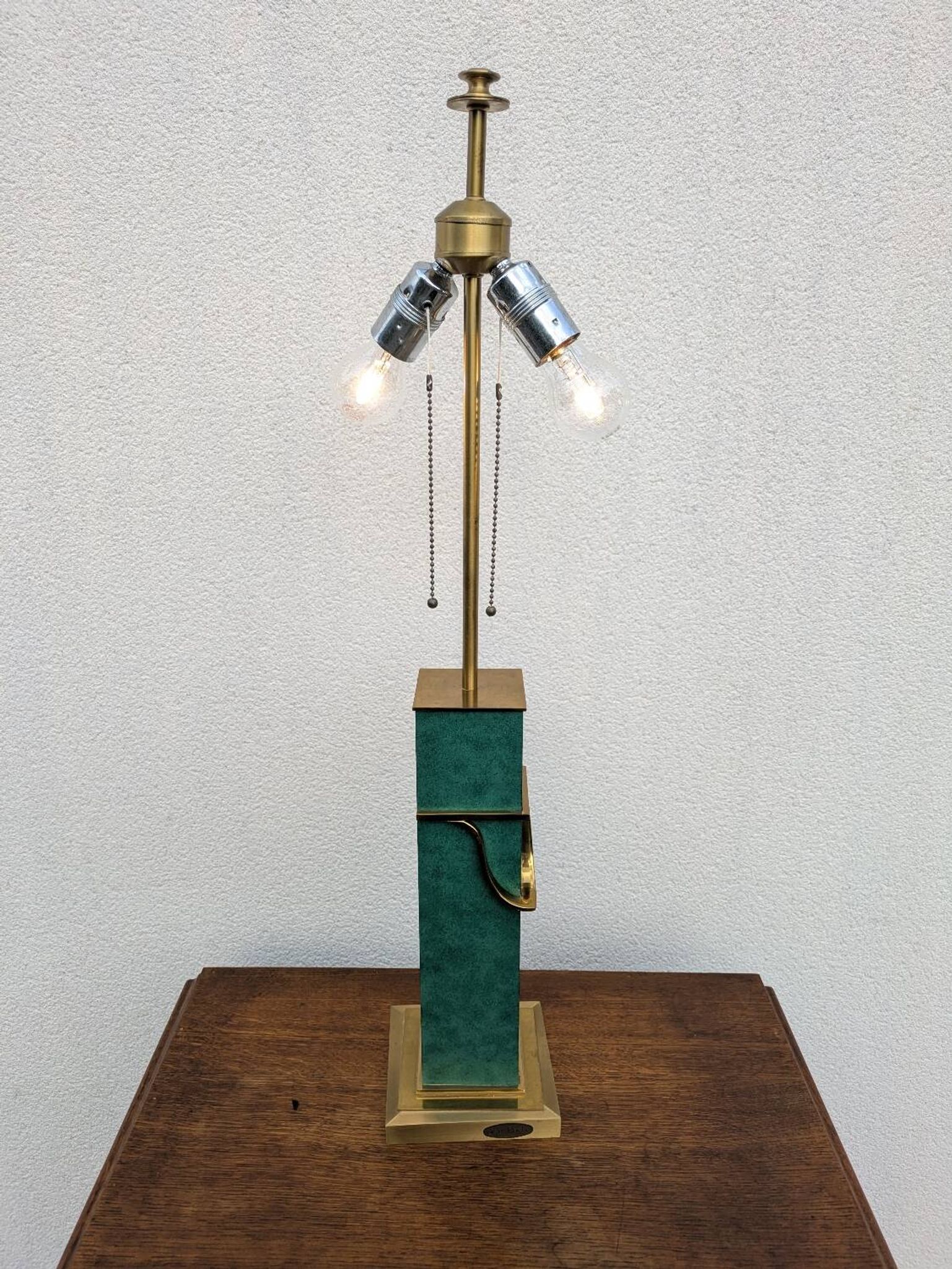 Pied de lampe vintage Jean Roche, 1980, laiton & vert