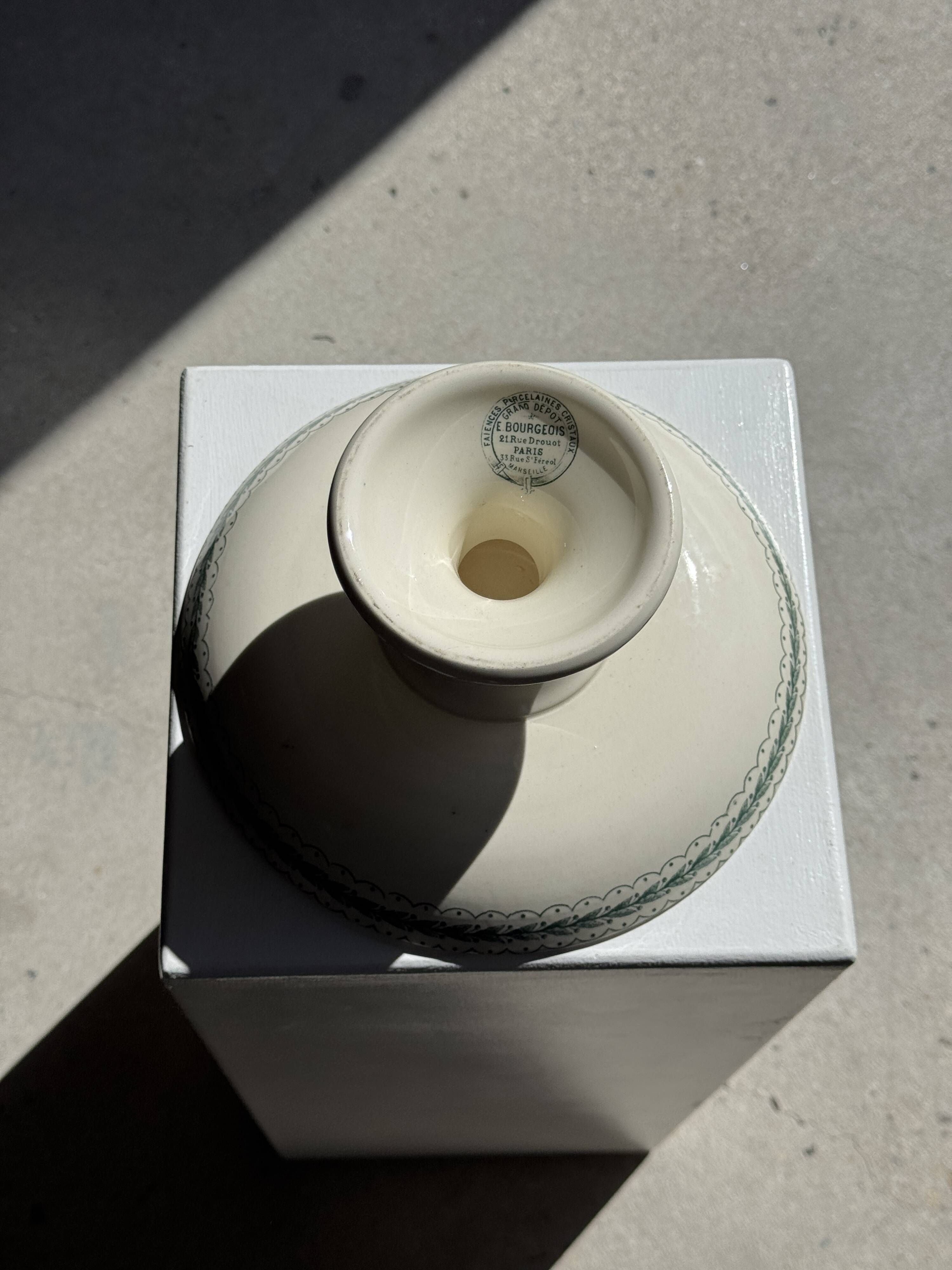 Pedestal dish in earthenware with green plant friezes H12 D24