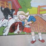 Framed engraving: The Children of Holland, Dog and Cat