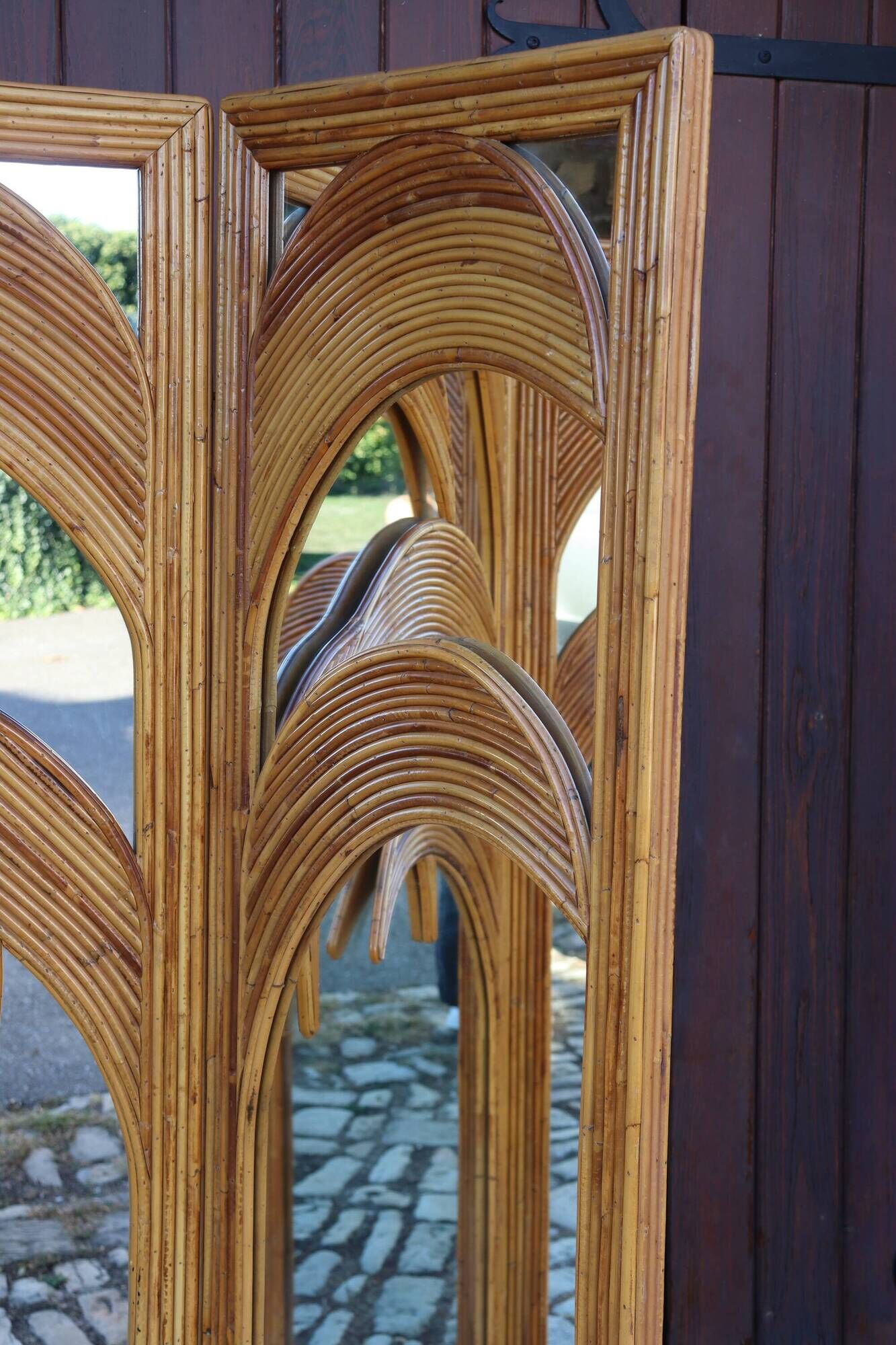 Bamboo Palm Mirror Screen by Vivaï Del Sud Italy 1970