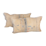Pair of cushions old kilim style canvas - Hand and initial embroidery