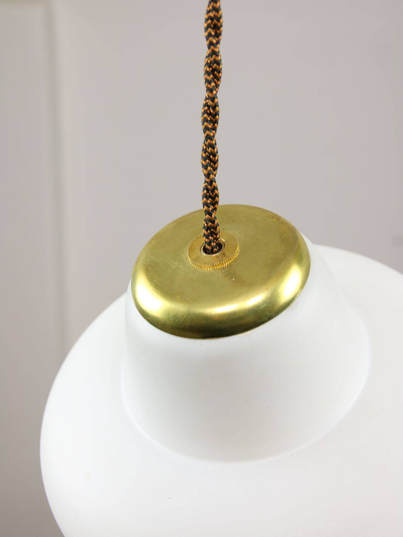 Small Mid-Century Italian Brass and Opaline Pendant Lamp