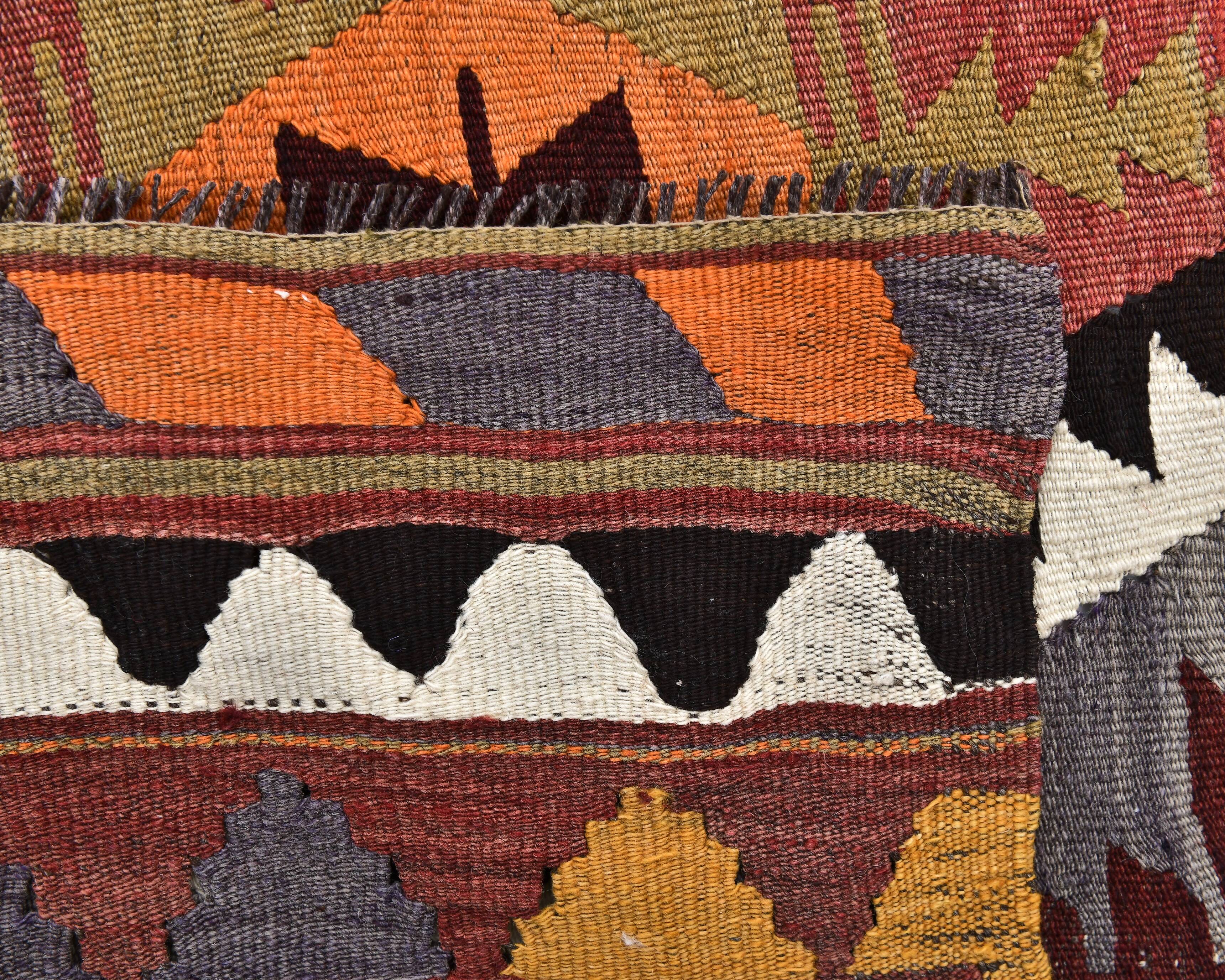 4x10 Red Green Tribal Kilim Rug 130x295Cm