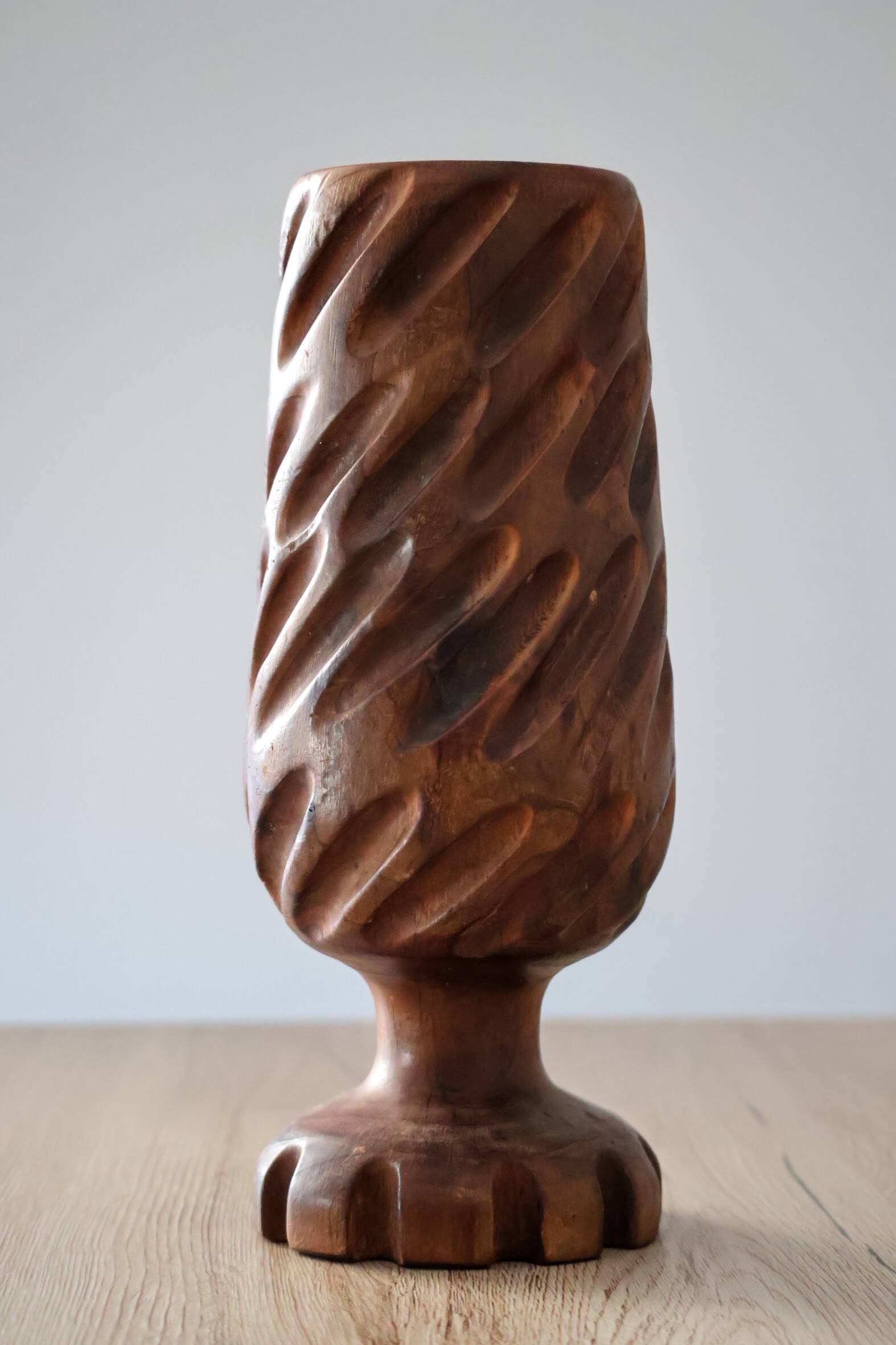 Hand-carved solid wood candle holder
