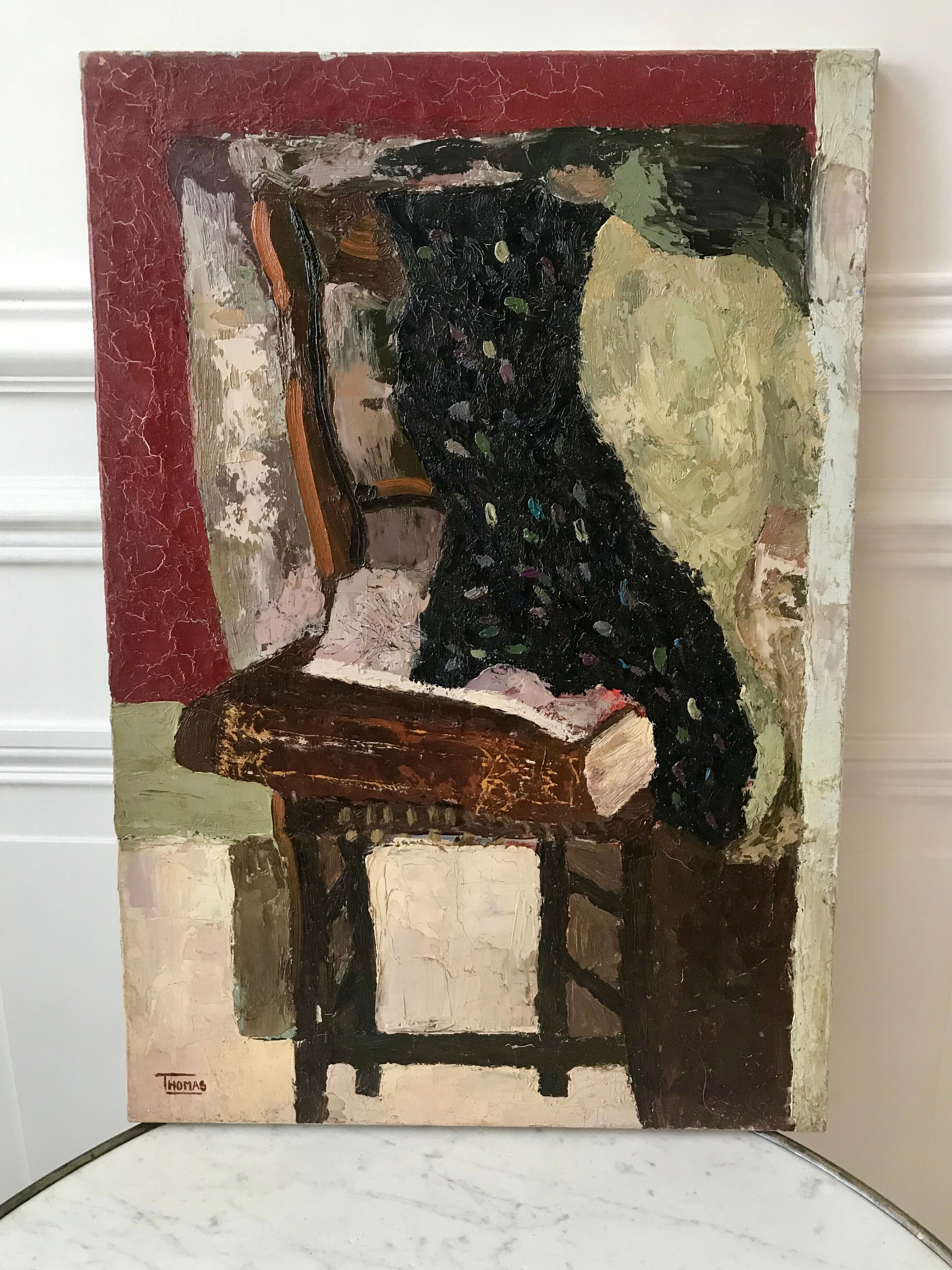 Oil painting on canvas Still life chair signed 50s