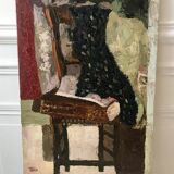 Oil painting on canvas Still life chair signed 50s